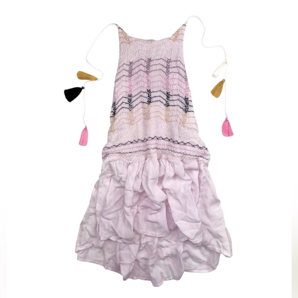 Chloe Oliver Anthropologie Y2K Boho Smocked Halter Tassel Ruffle Top Small